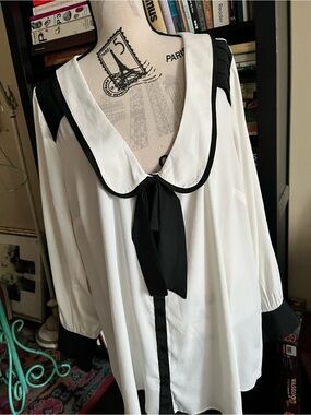 ASOS Curve Classic Black & White Tie-Front Blouse